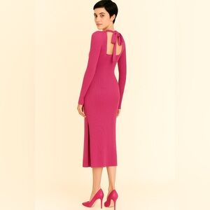 House of Harlow Retro 1960 Dress Medium Bodycon Midi Ribbed  Hot Pink NWT $158